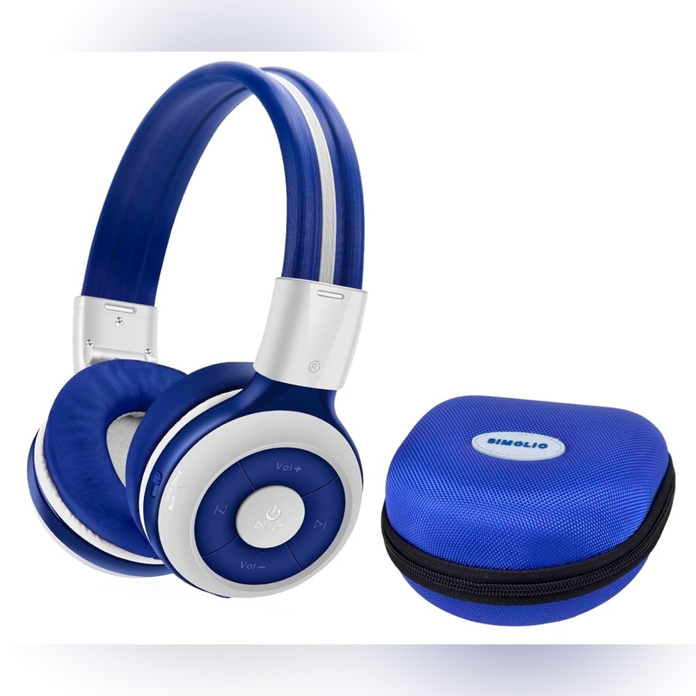SIMOLIO Blue/Gray Foldable Over-Ear Bluetooth Wireless/Wired Kid Headphones